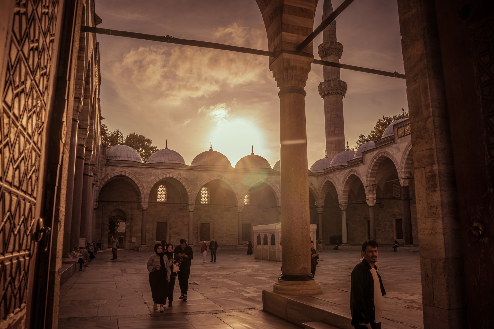 Mosque interior filled with people
