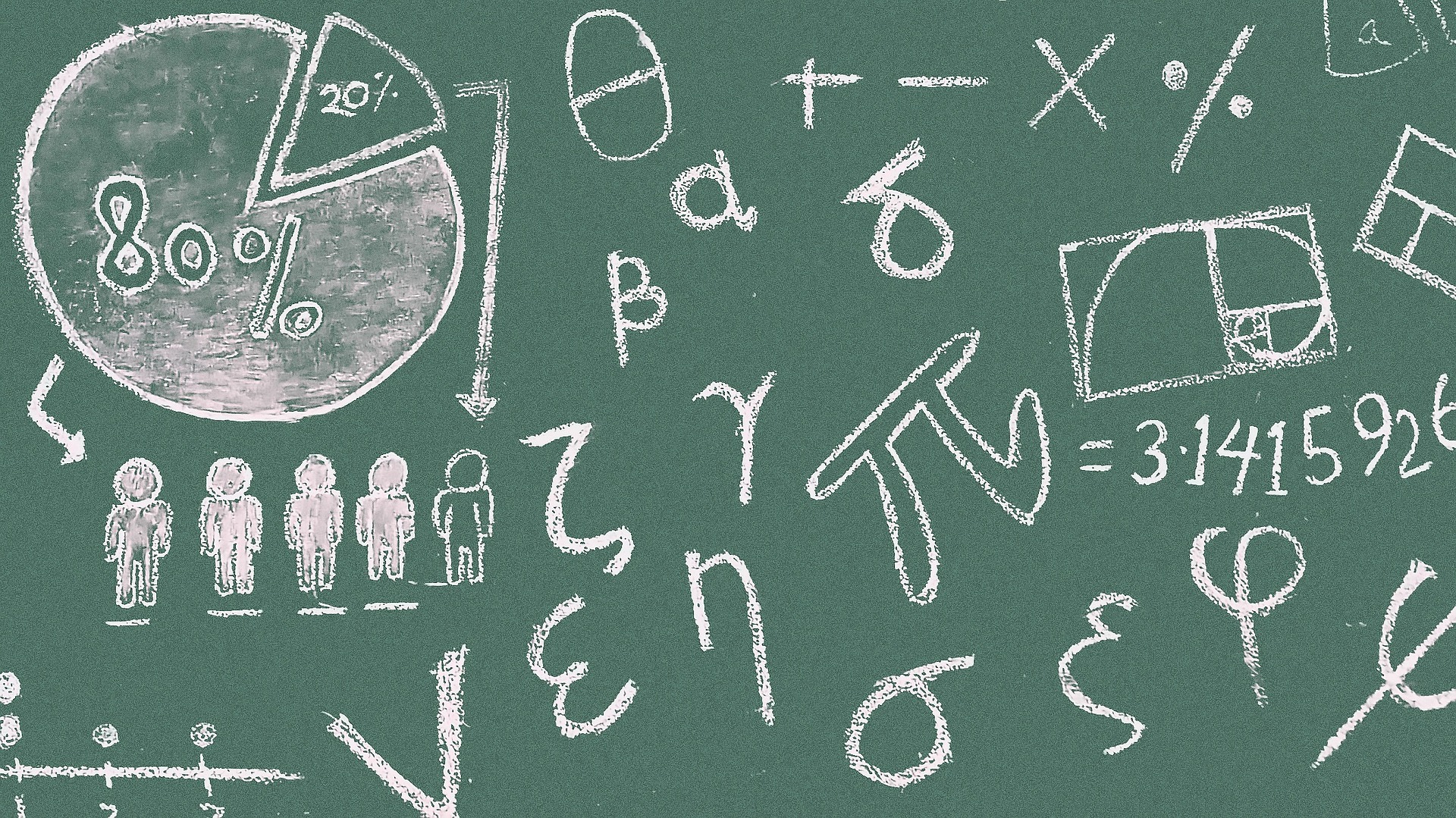 The mathematics is written on the green board.