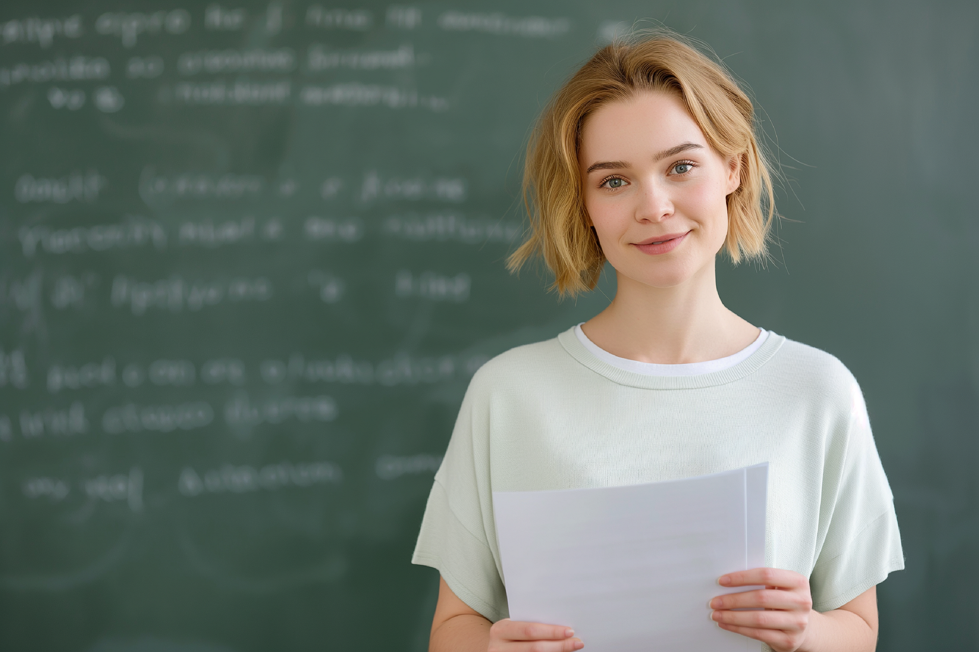 A girl holding a piece of paper.