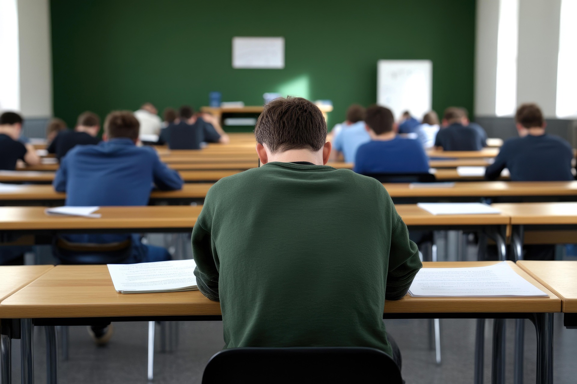 Students are in the class attempting English exam.