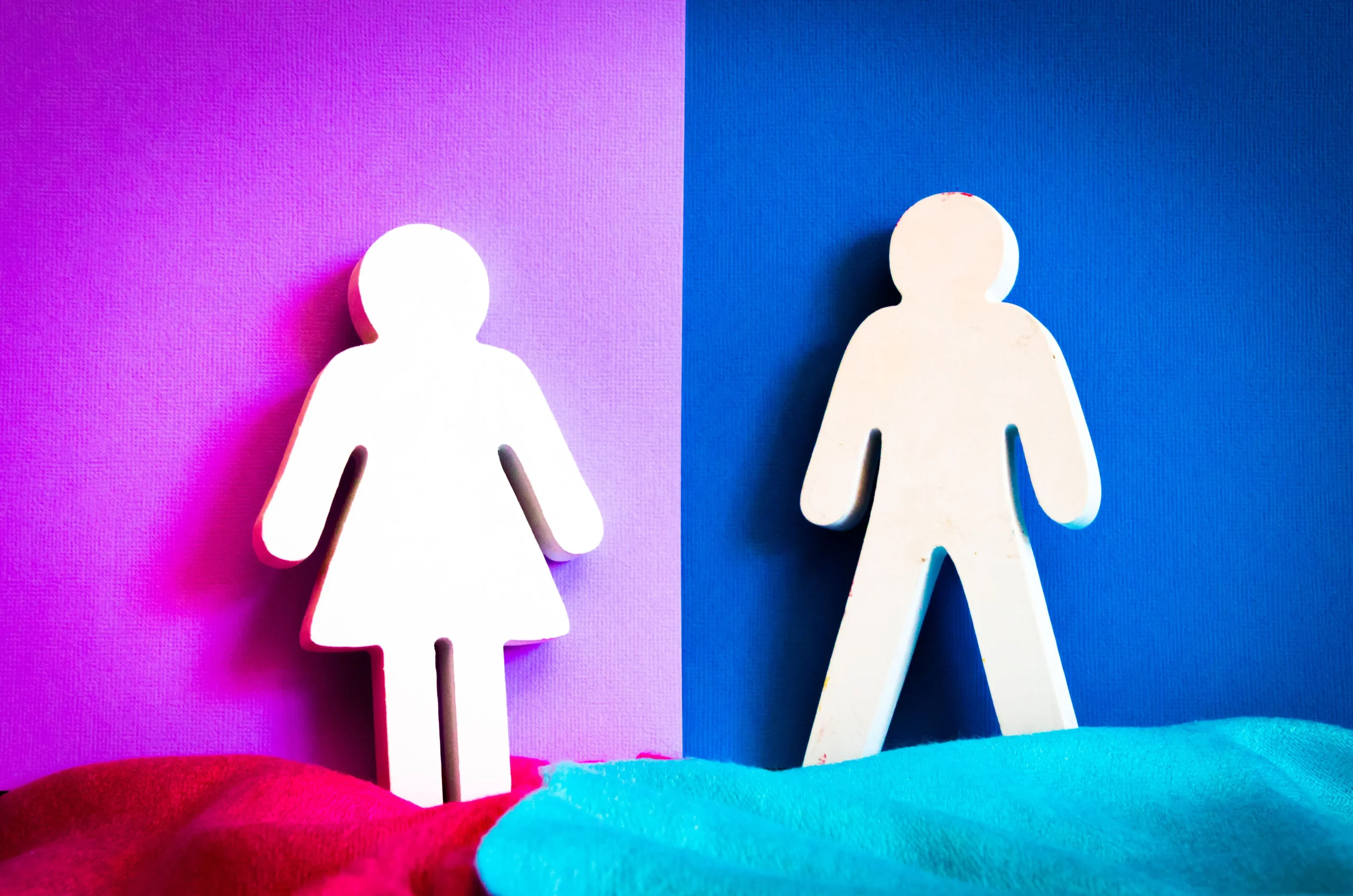 Two statues of the girl and a boy are shown with different backgrounds.