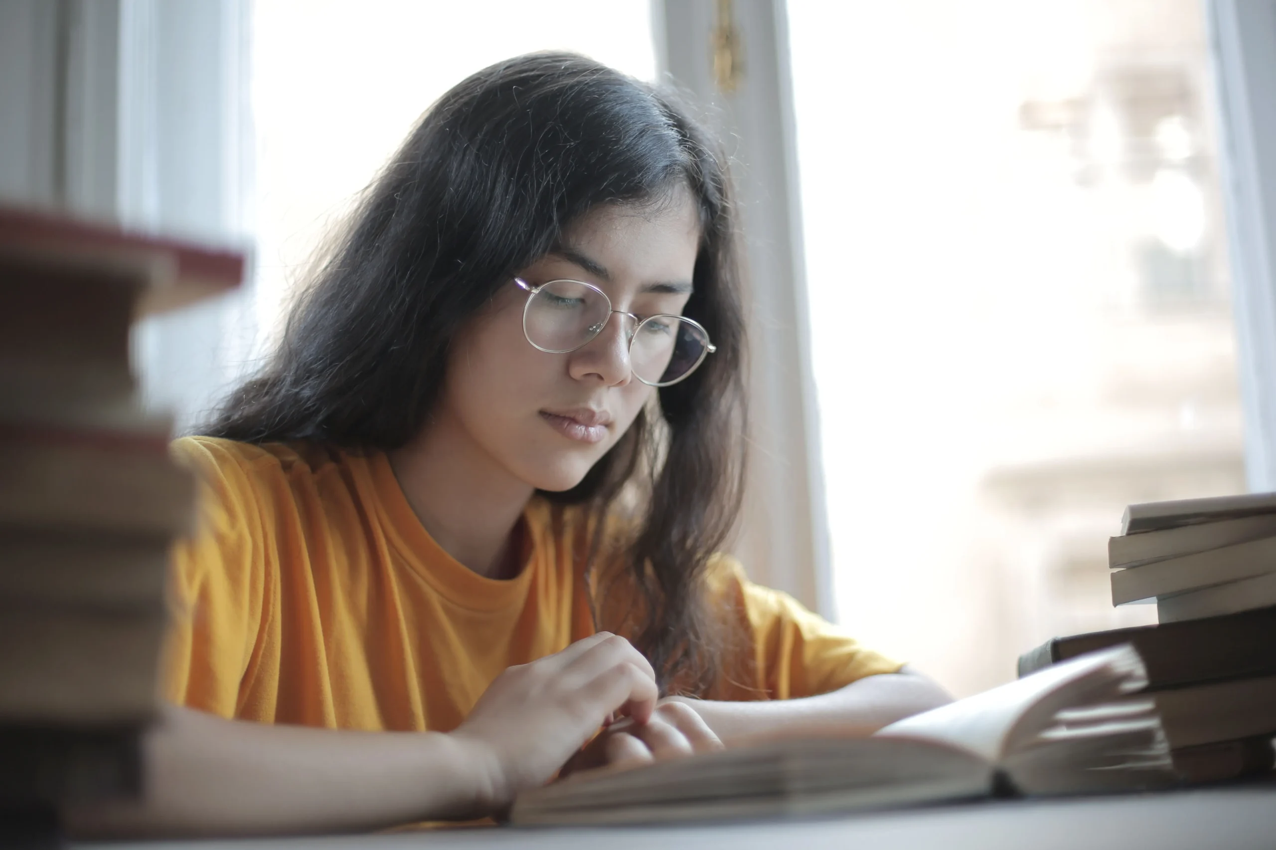 A girl is studying