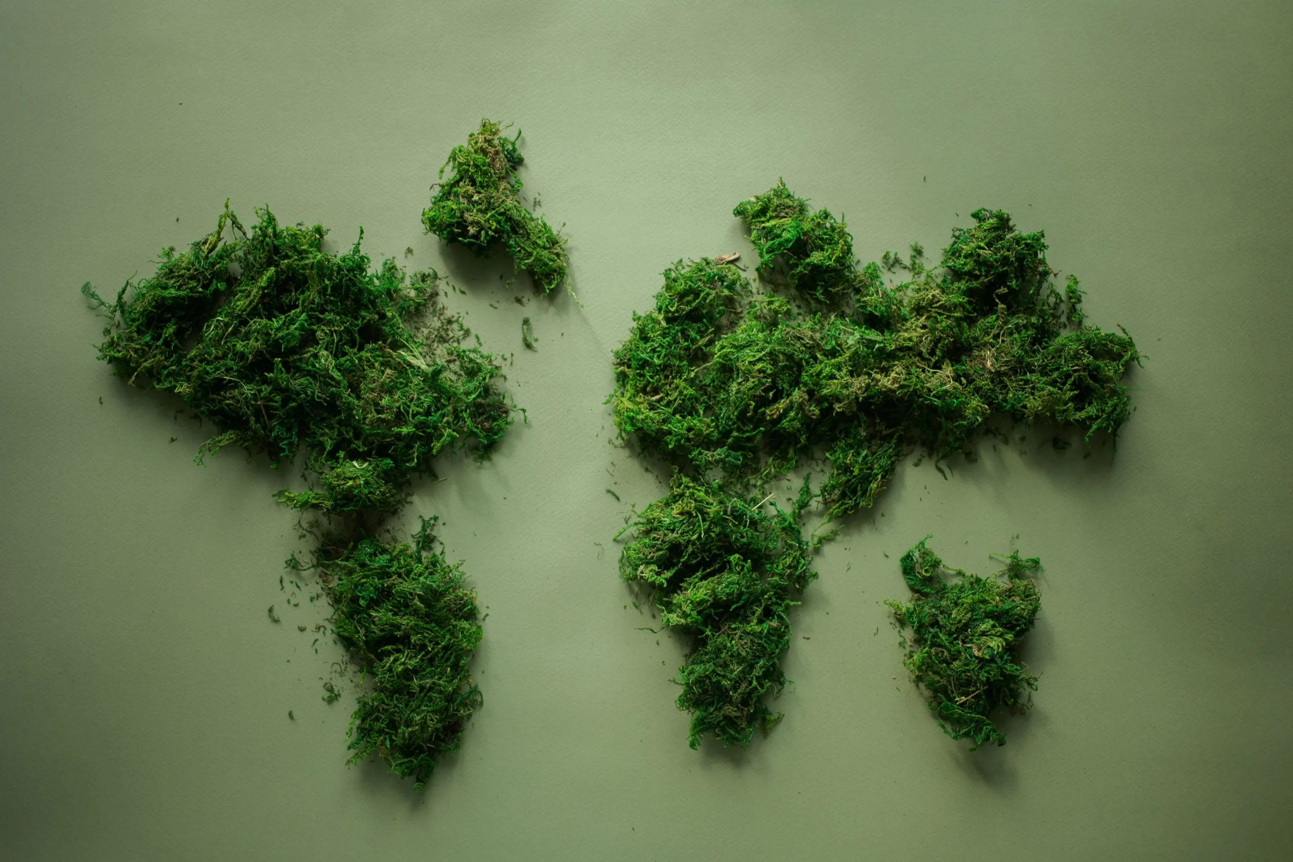 The continents are marked with the green grass.