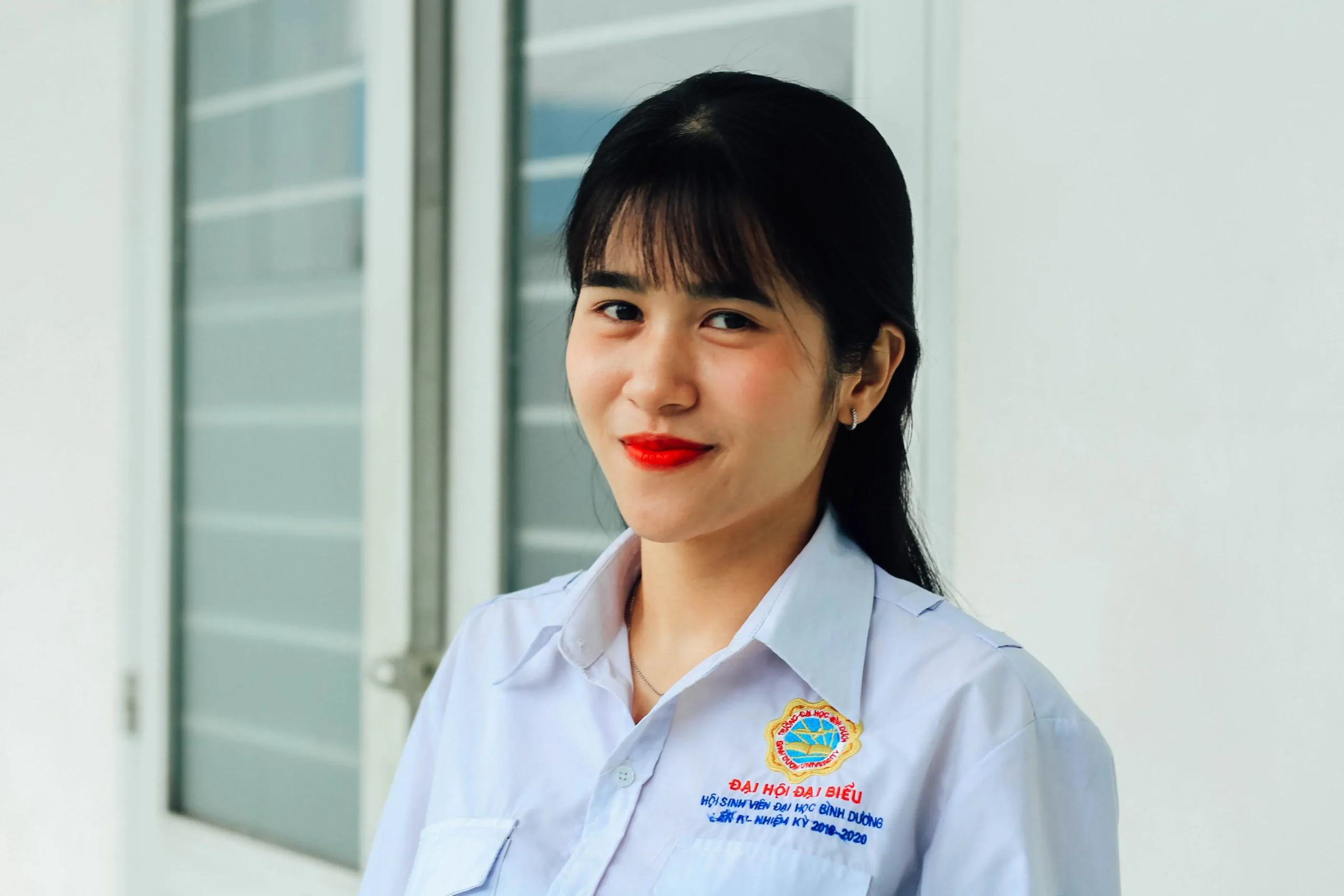 A girl in the uniform.