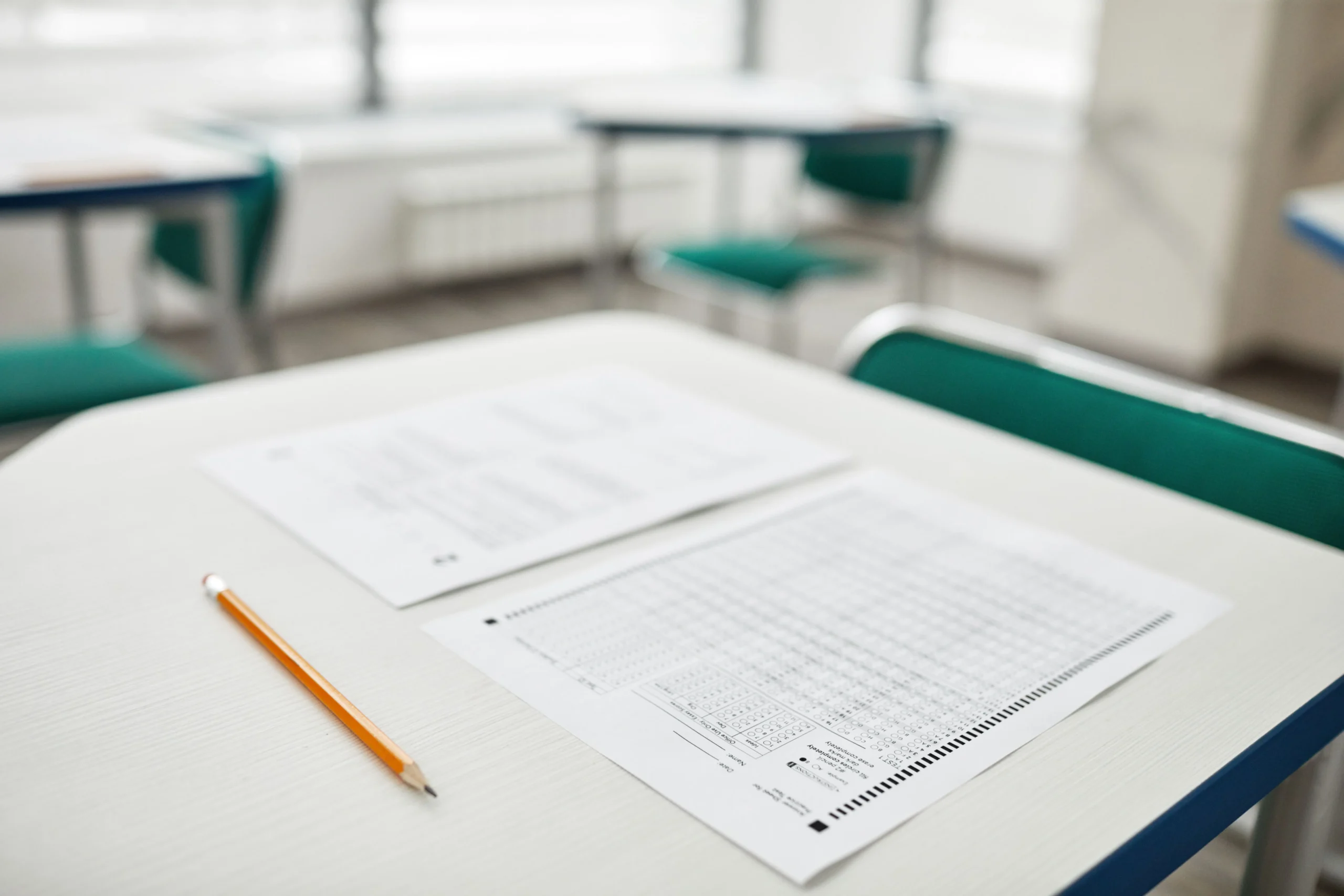The answer sheets are placed on the table.