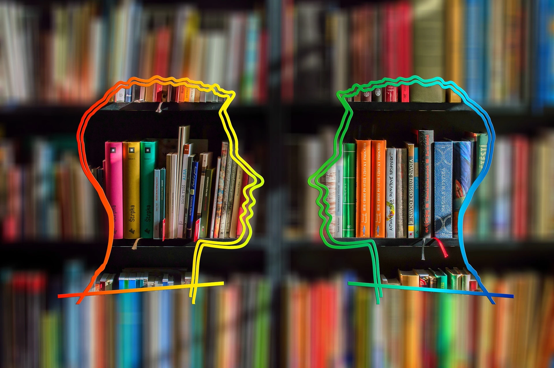 Two men sketches are presented in the library.