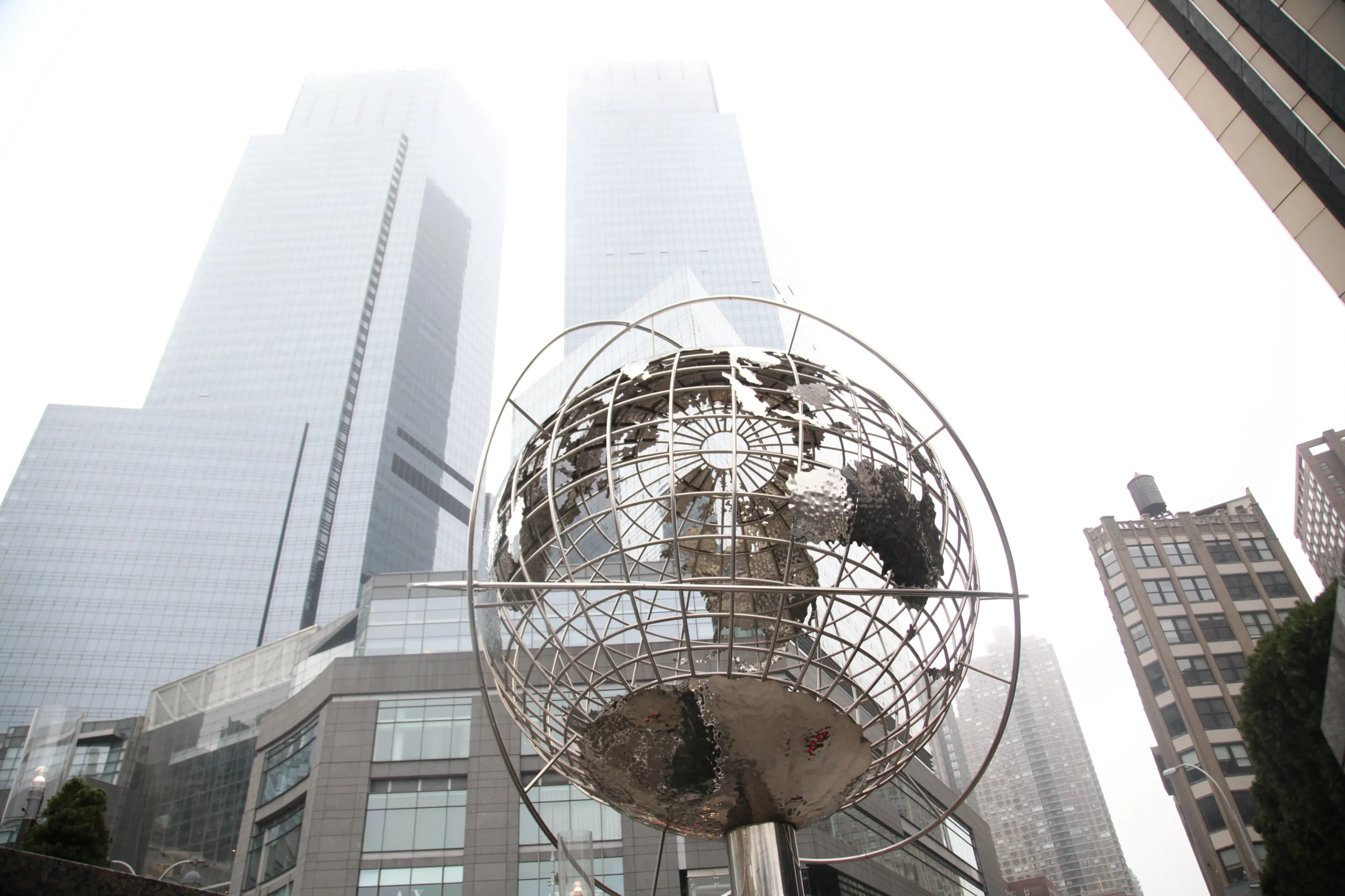 A globe made of steel is placed in the centre of the city.
